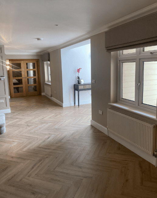 Hallway with herringbone flooring